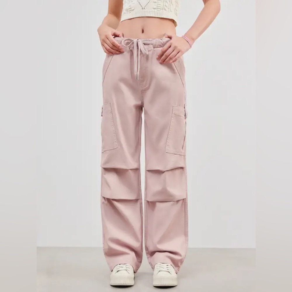 CIDER Blush Pink Denim Cargo Drawstring Pants Size Medium GUC